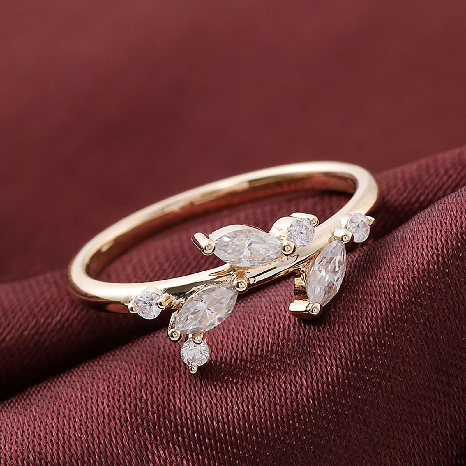 Anillo de graduación, anillo de boda de oro amarillo de 9 quilates, blanco, marquesa y moissanita, apilable para mujer, para el día de San Valentín, anillos de novia para mujer