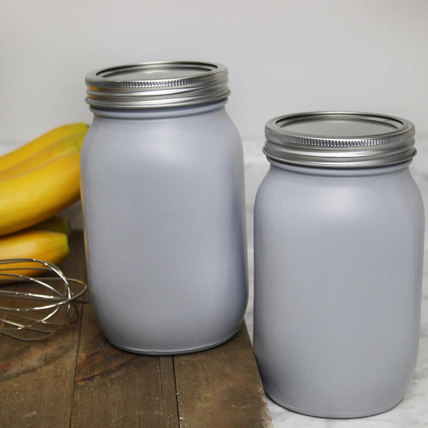 Darware Farmhouse Gray Mason Jars (Set of 2); Home Decor and Storage Wide Mouth Decorative Mason Jars, Gray-Painted : Home & Kitchen