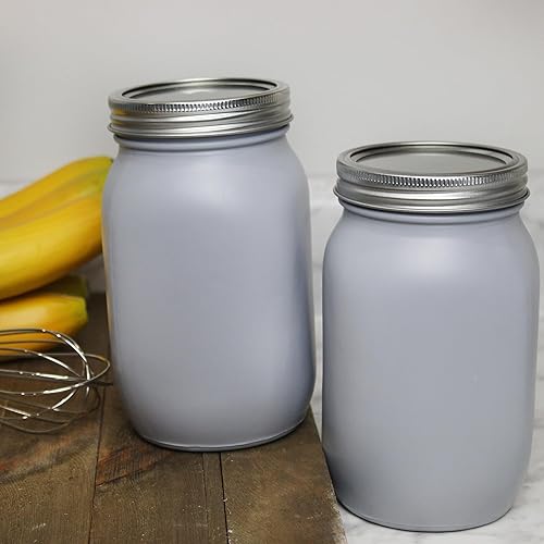 Miniatura 2 de Darware Tarros de masón color gris de granja (juego de 2) decoración del hogar y almacenamiento de boca ancha, pintados en gris