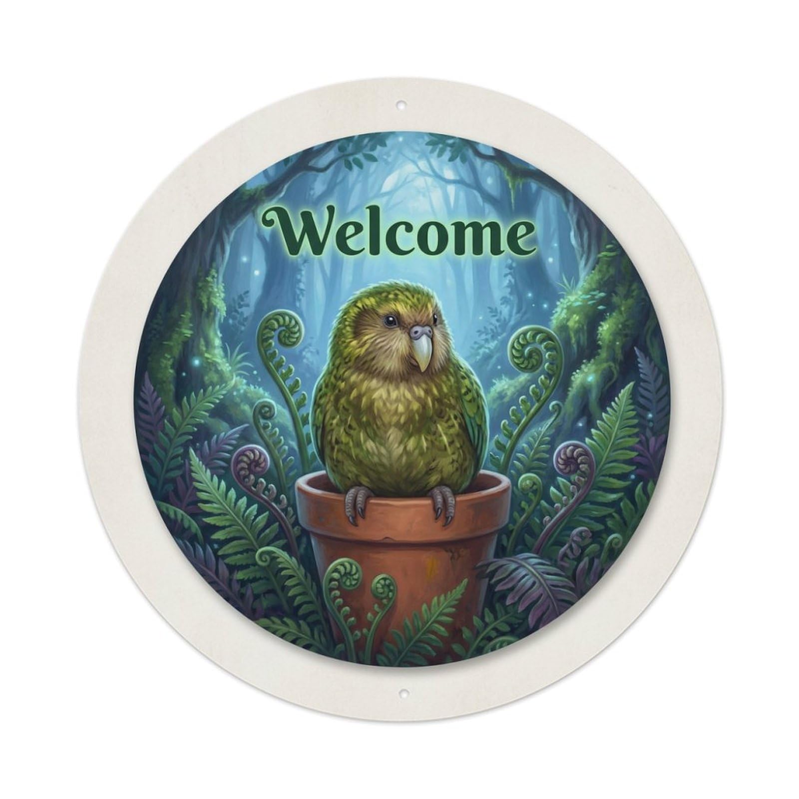 Welcome Kakapo Night Fern Metal Tin Sign
