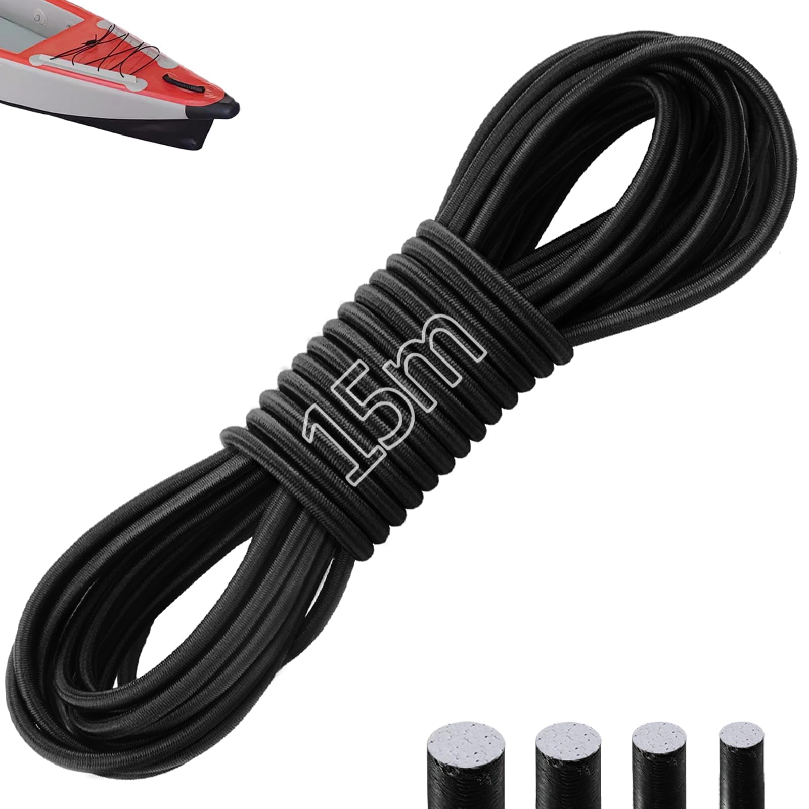 TXXATX Gummiseil 6 mm Gummischnur 15 m Expanderseil Schwarz Gummikordel UV-Schutz Gummiband Rund Bungee Cord Spanngummi Spannseil Gummiseil für Anhängerplane Plane Zelte Segel Ruderausrüstung
