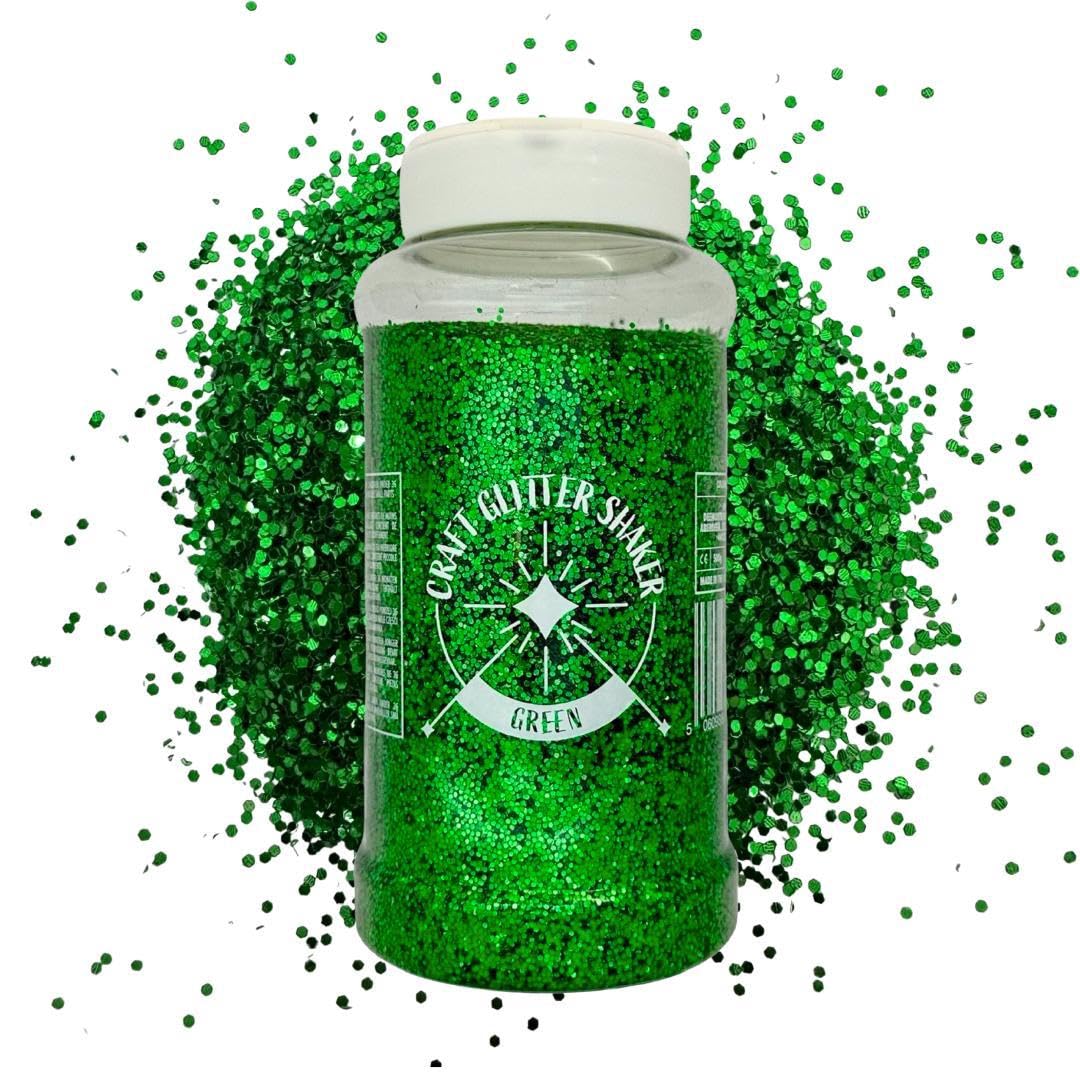 Large 500g Shaker Jar of Green Glitter for Resin or Crafts, Chunky Glitter, Nail Art