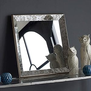 A&B Home Antique Look Frameless Square Wall Mirror Tray Table Top Centerpiece Display Decor For Entryway Living Room Bedroom Bathroom Office Decoration