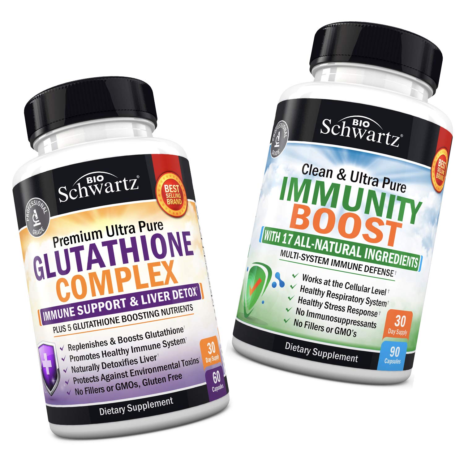 Glutathione Complex with Milk Thistle Extract, Vitamin C & Quercetin + 17-in-1 Immunity Boost Supplement with Elderberry, Vitamin C, Echinacea & Zinc - Promotes Liver & Immune Support