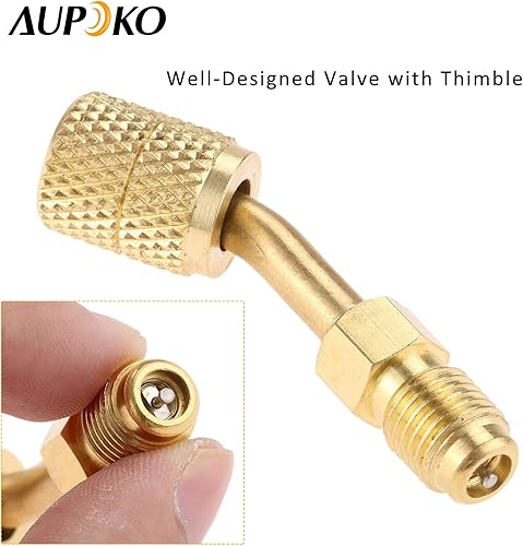 Miniatura 4 de Adaptador R410A Acopladores rápidos hembra SAE de 5/16 pulgadas a destello macho SAE de 1/4 pulgadas, 2 adaptadores de vacío de carga en ángulo de