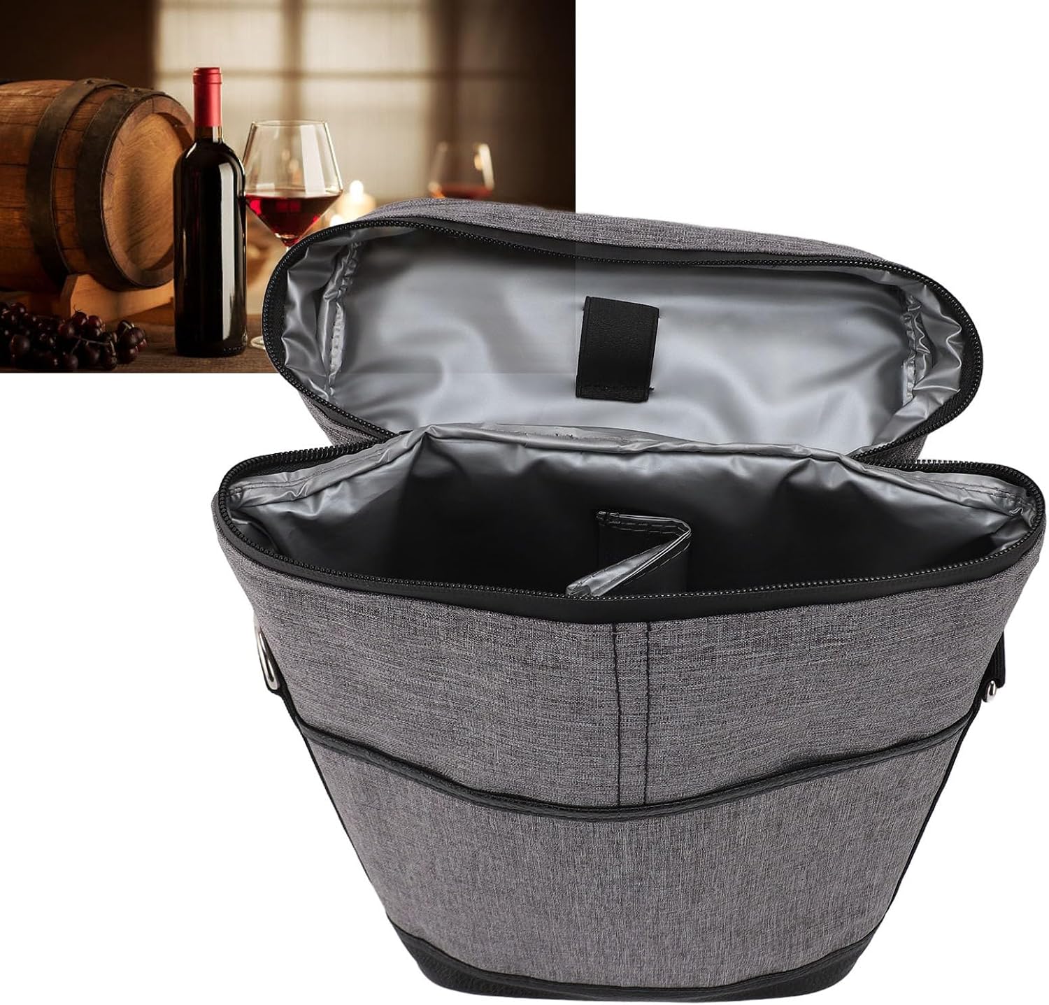 2 Bottle Wine Cooler Bag, Leakproof Insulated Wine Carrier with Padded Interior, Portable Canvas Wine Case with Handle and Adjustable Shoulder Strap for Travel Picnics