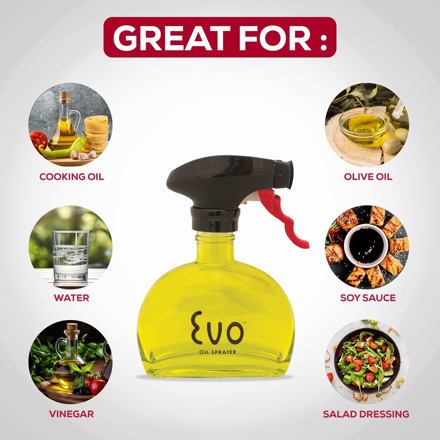 Evo Oil Sprayer Glass, Non-Aerosol for Olive, Cooking Oils, and Vinegars, Yellow, 6-Ounce Capacity image 2