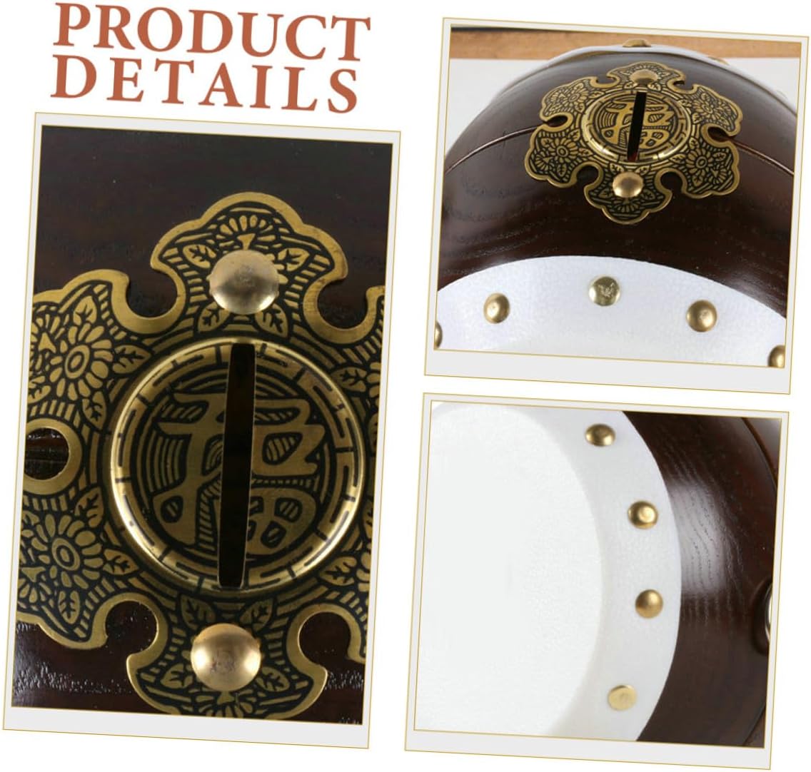 Wooden Piggy Bank Money Jar for Adults Vintage Drum-Shaped Solid Wood Coin Saving Box Traditional Craft Decorative Cash Bank for Home and Office