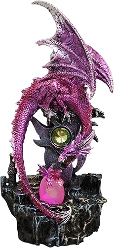 Ebros Gift World of Wizardry Spell Caster Fantasy Pink Metallic Dragon Guarding Hatchling Drake Breaking Out of Acrylic LED Light Huevo Figura