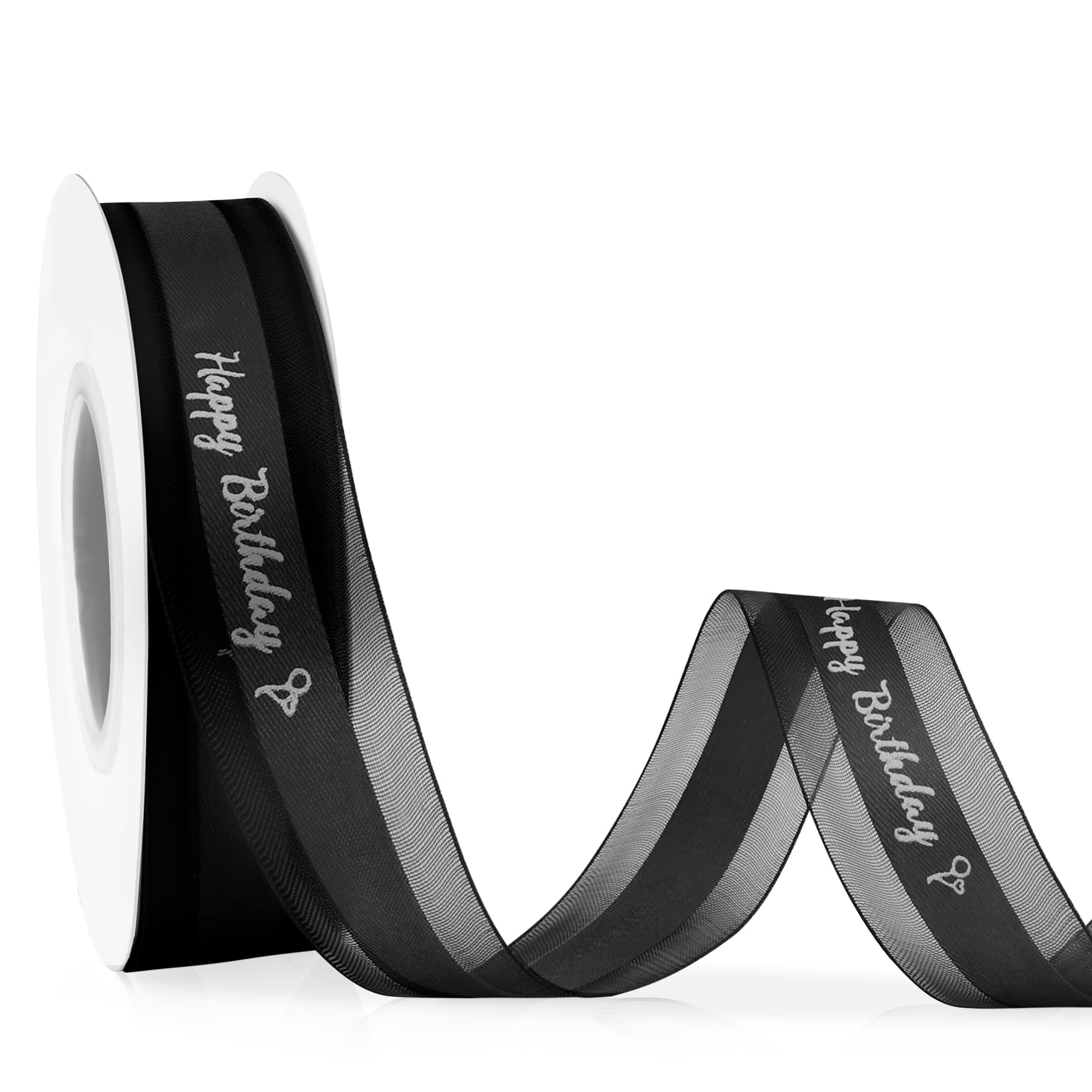 Happy Birthday Ribbon for Gift Wrapping 1 Inch 25 Yards Black Ribbon for Flower Bouquet Organza Satin Ribbons for Crafts Bow Making Cake Box Party Christmas Decoration