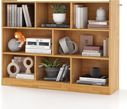 GLOBALWAY Estantería de madera de 8 cubos, estantería independiente abierta de 3 niveles, estante de exhibición multiusos para sala de estar,