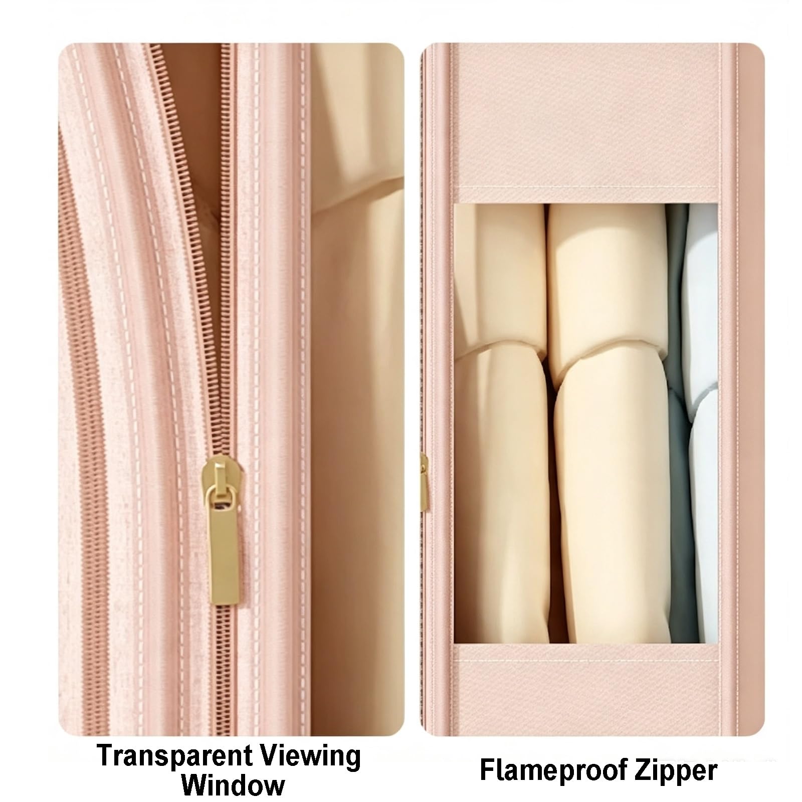 Funda Abrigos Armario de Plumón, Fundas Ropa que Ahorran Espacio | Funda Abrigos de Compresión con Ventana Transparente, Funda Ropa Satén de Plumón en Armario(Beige,58*38*90cm/23*15*35in)