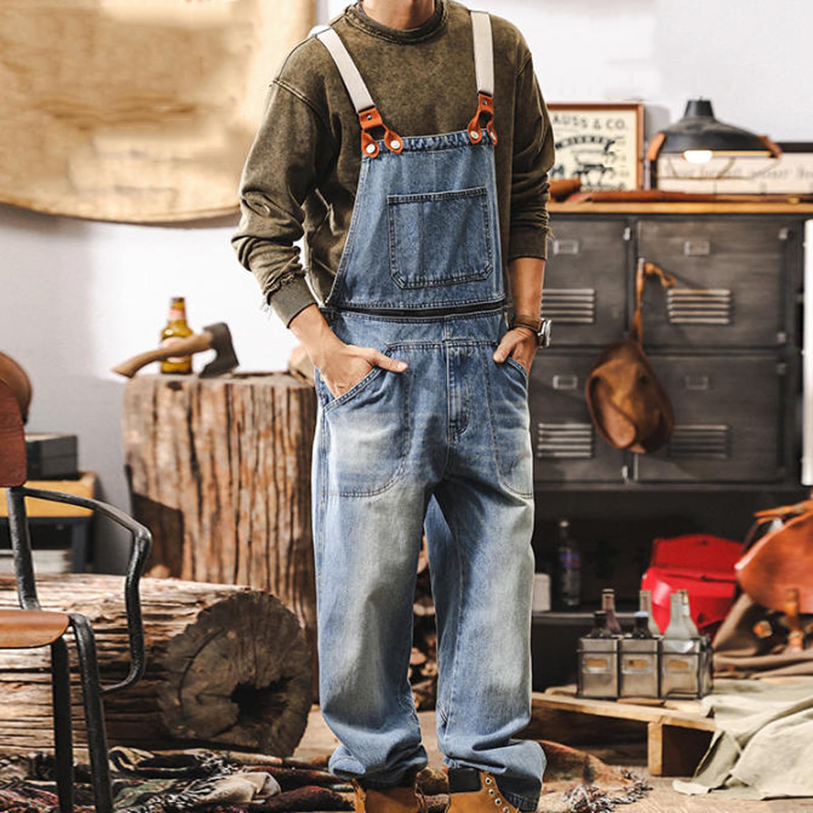 Overoles Vaqueros Azules,Overoles De Mezclilla para Hombre,Monos De Mezclilla para Hombre,Babero De Veranos Monos Traje Vaquero,Peto Vaquero con Bolsillos para Hombre