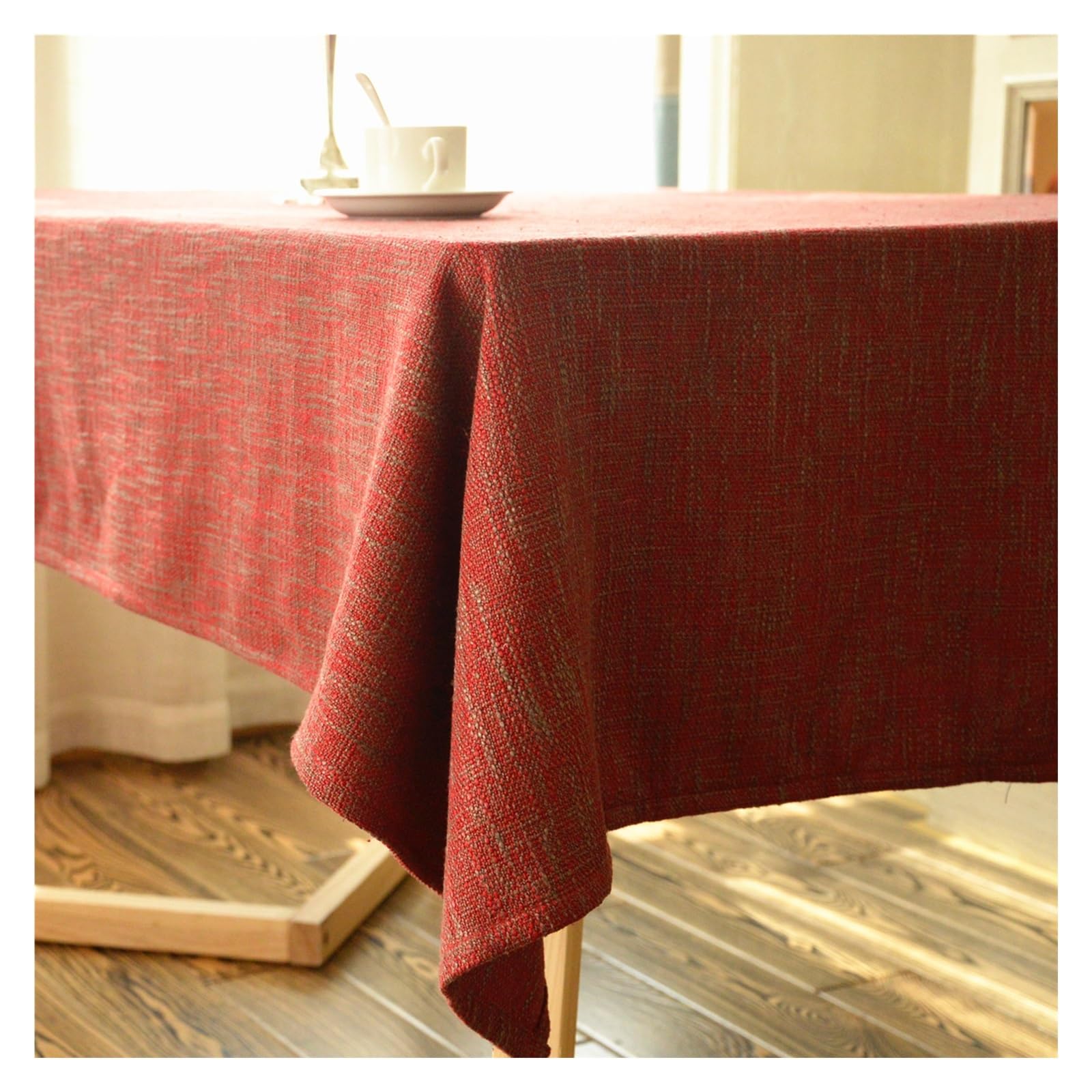Nappe en Coton Et Lin Rouge, Nappe Rectangulaire De Style Rustique, Tissu ImperméAble Et RéSistant à l'abrasion, Lavable en Machine(150x240cm)