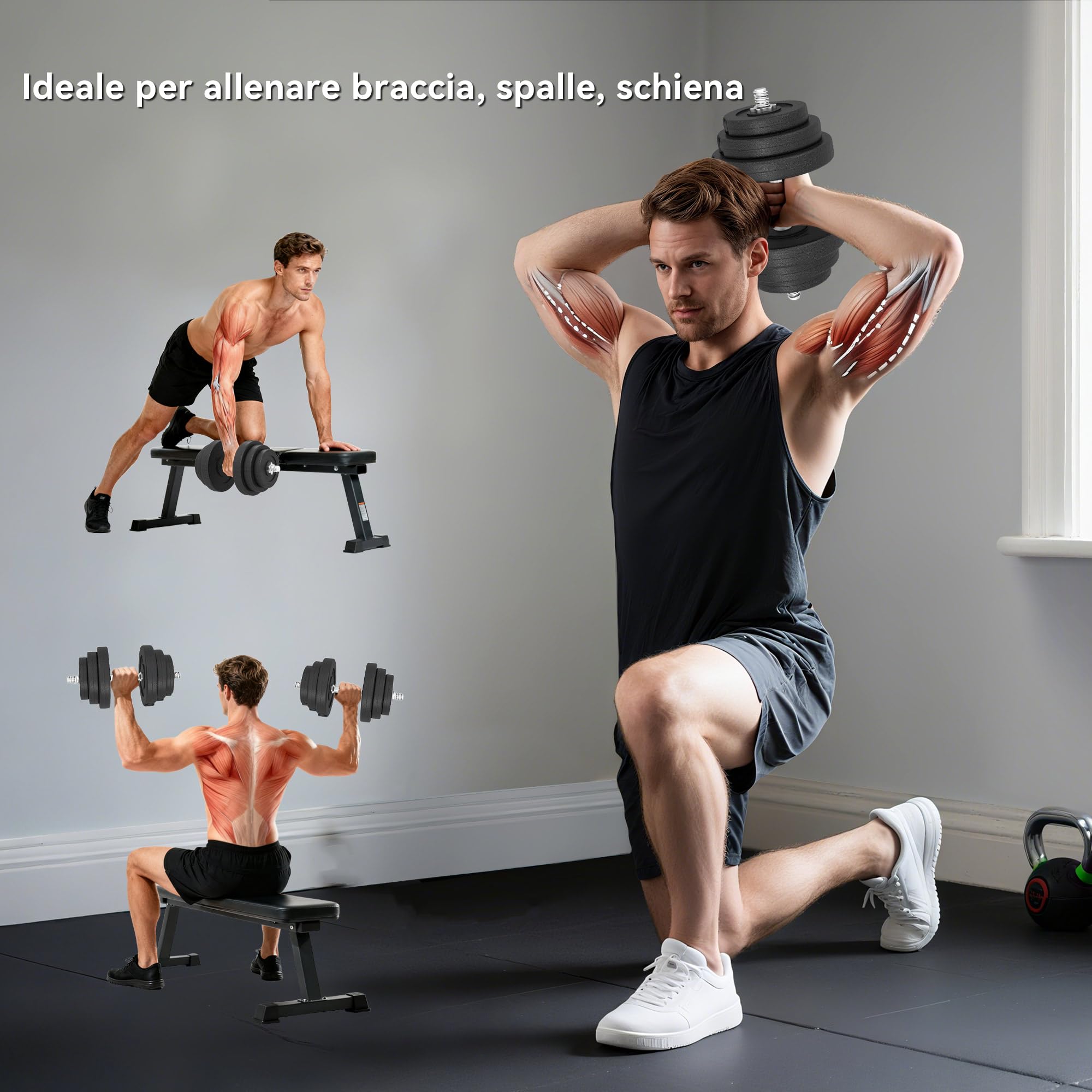 HOMCOM Set di 2 Manubri Regolabili 40 kg Totali, Set di Pesi Palestra per Braccia con Impugnatura Antiscivolo, Pesi Manubri, per Allenamento Fitness Casa e Palestra, Nero