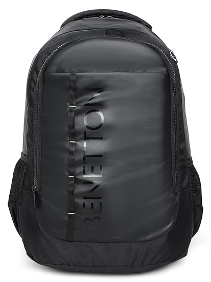 United Colors of Benetton 21L Black Laptop Backpack, Standard