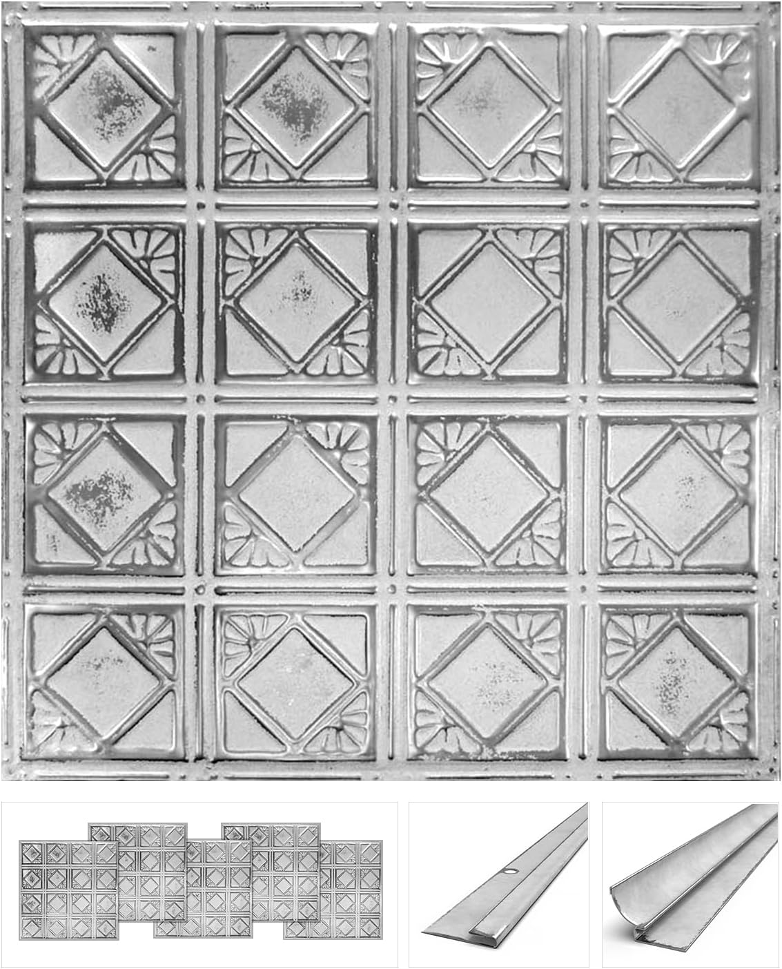 American Tin Ceilings Tin Backsplash [5Pack with Trim Kit] in Pattern 19 and