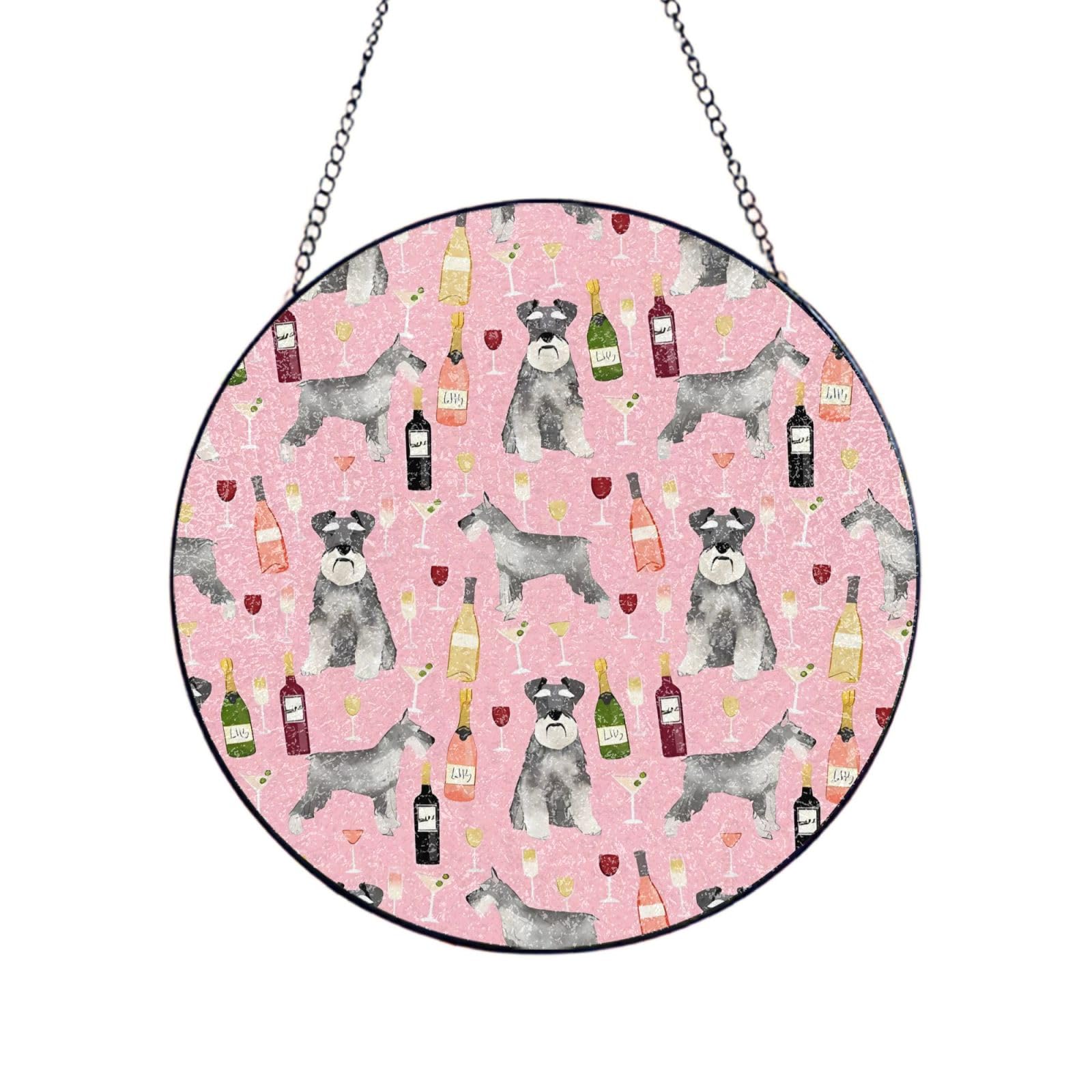 Phayah Schnauzer Print Stained Glass Window Hanging Suncatcher For Door Terrace Garden Home Decor Sun Catcher Birthday Gifts For Lovers Dad Mom 4in（10cm）