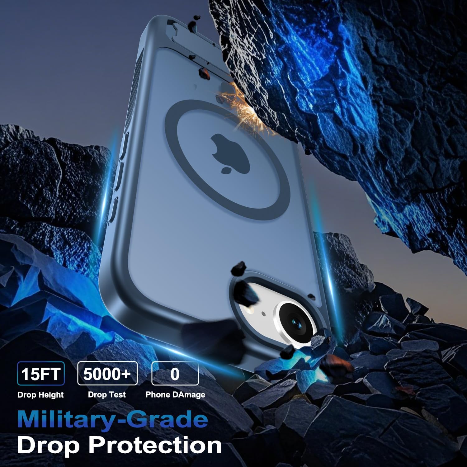 RMOCR for iPhone 16e Case & iPhone 17e Case with Screen Protector+Lanyard Wrist Strap,Magnetic Translucent Matte Rugged Slim Phone Cover Built in Invisible Kickstand [Fit for MagSafe],Navy Blue - Image 5