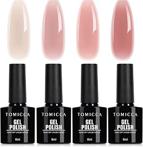 TOMICCA Jelly Pink Gel Nail Polish Set - 4Pcs Sheer White Pink Nude Gel Polish UV Gel Nail Polish Clear Crystal Polish Gift Set Manicure Gel Nail Kit for Nail Art Salon Home DIY