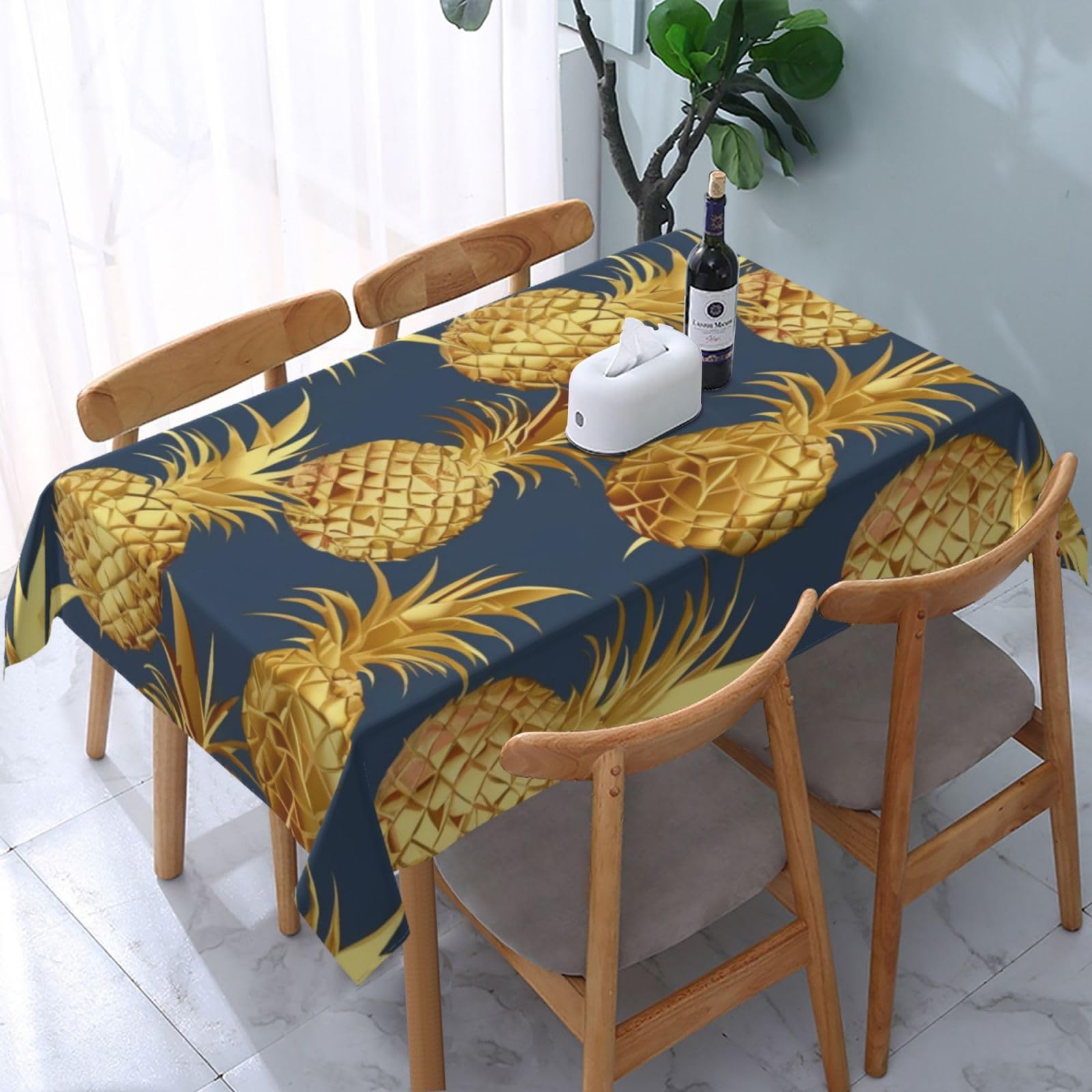 WPKJU Gold Pineapple Background Printed Tablecloth Water Resistant Table Cover Washable Rectangle Table Cloth for Tables 54x72 in