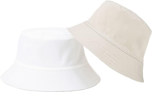 Unisex Cotton Bucket Hat Reversible Summer Sun Hat Fisherman Fishing Cap for Men Women Teens Both Sides Wear White Apricot
