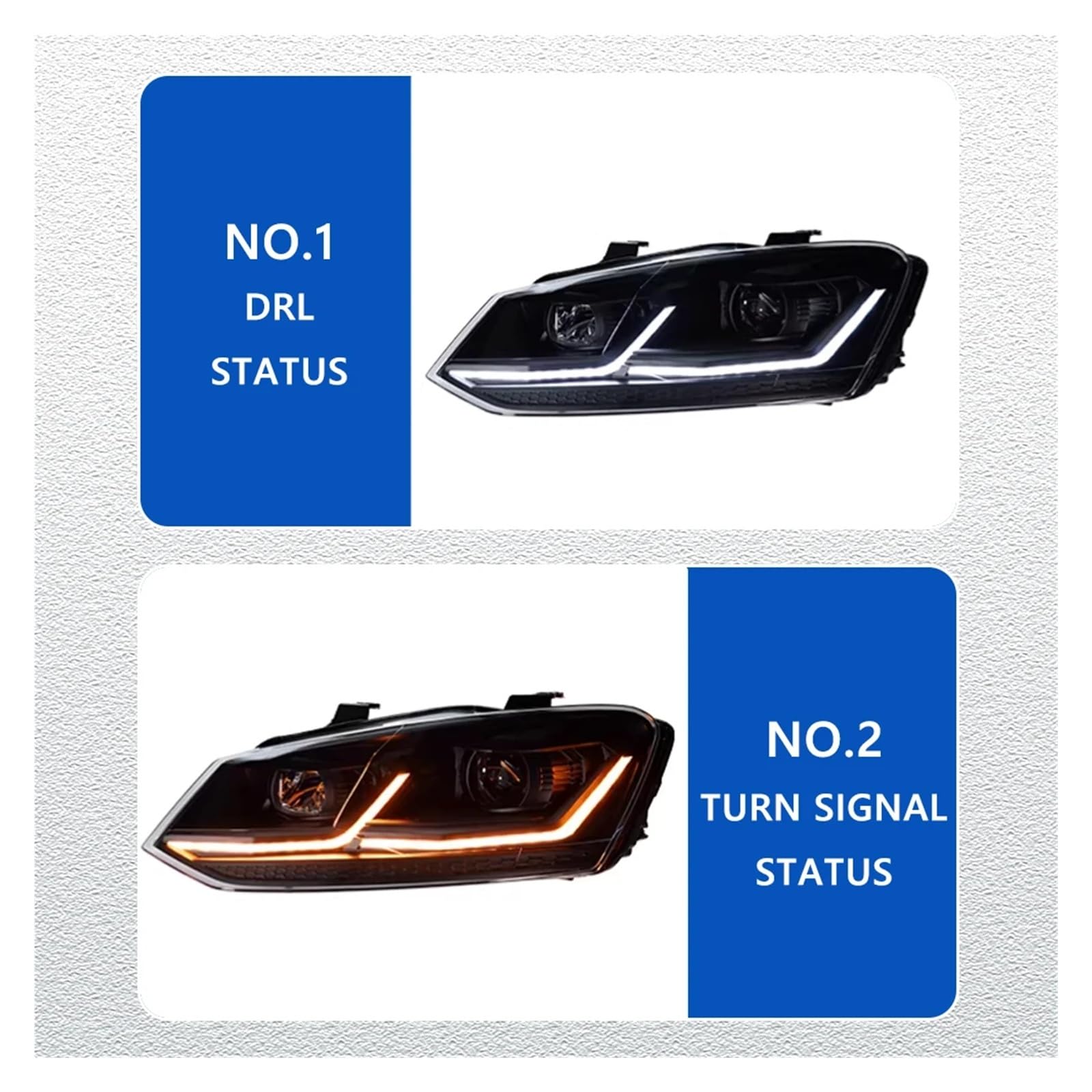 Pasuje do VW POLO 11-18 LHD RHD Led DRL reflektor samochodowy montaż sygnału akcesoria samochodowe zmodyfikowana lampa gorące reflektory LED(Silver,H4_LEFT WHEEL)