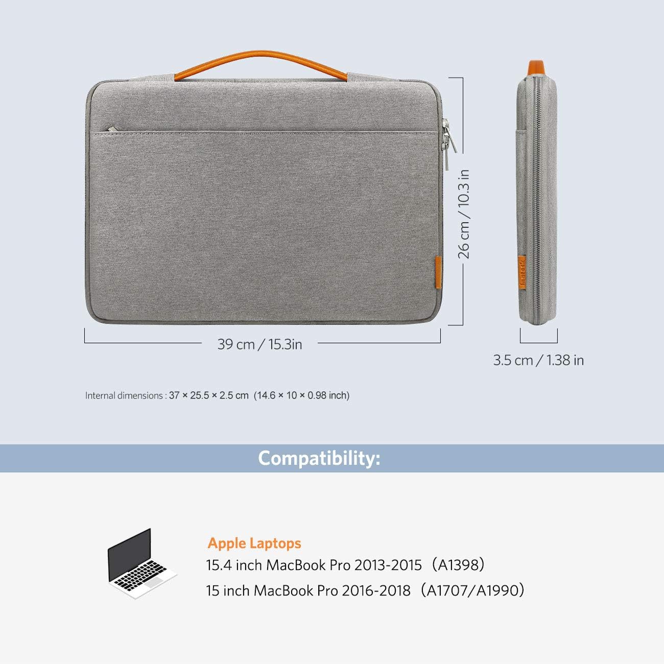 Inateck Laptop Sleeve Briefcase Bag Compatible with 16 Inch MacBook Pro/15.4 Inch MacBook Pro 2013-2015/15 Inch MacBook 2019 2018 2017 2016/15 Inch Surface Book 2 - Dark Gray