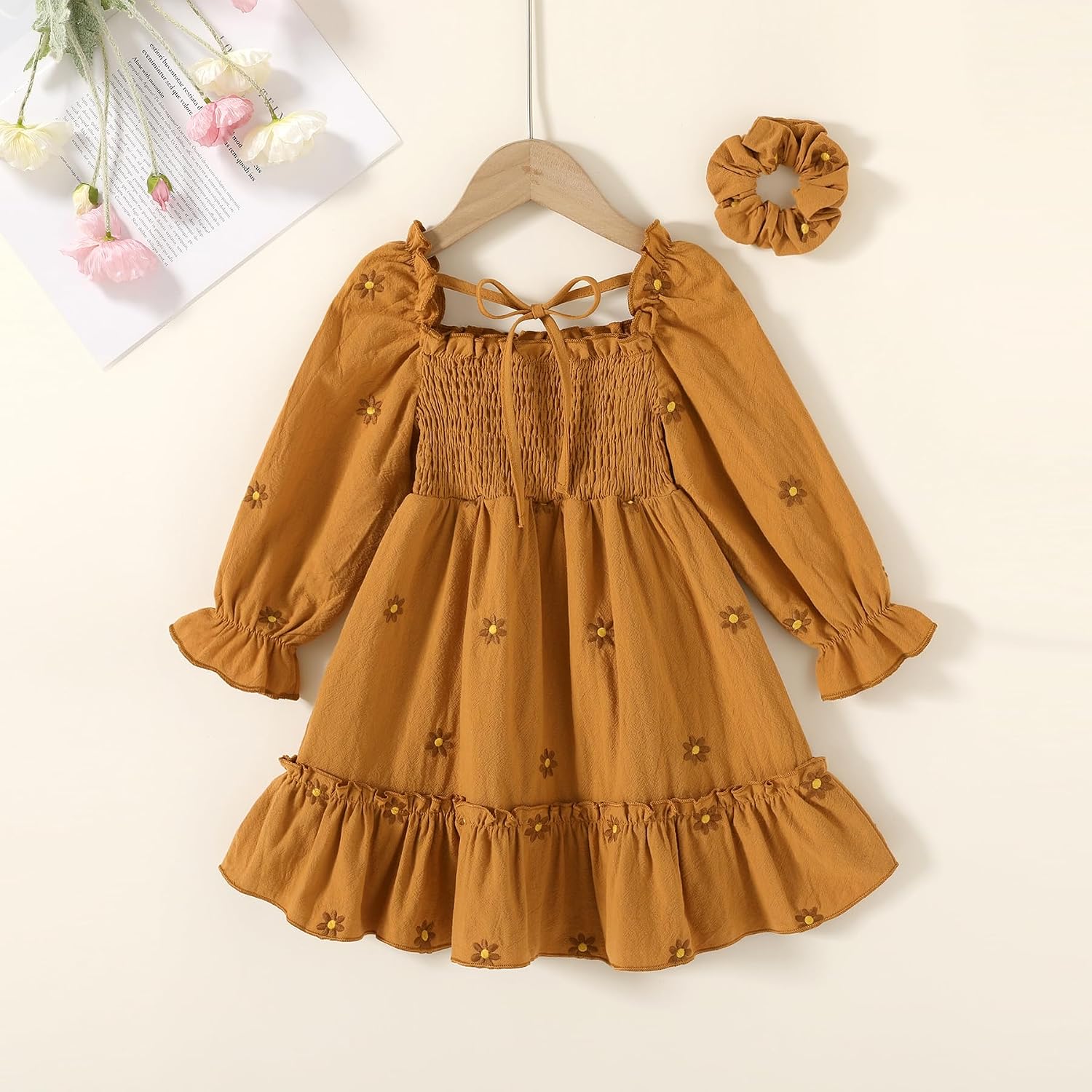 Happy Town Toddler Girl Dress Long Sleeve Linen Vintage Baby Fall Winter Outfits Clothes