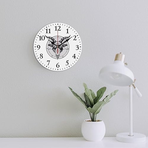 Miniatura 3 de Baphomet - Reloj de pared con cabeza de cabra satánica, de PVC, redondo, silencioso, sin tictac, decorativo, para oficina en casa, 9.8 in
