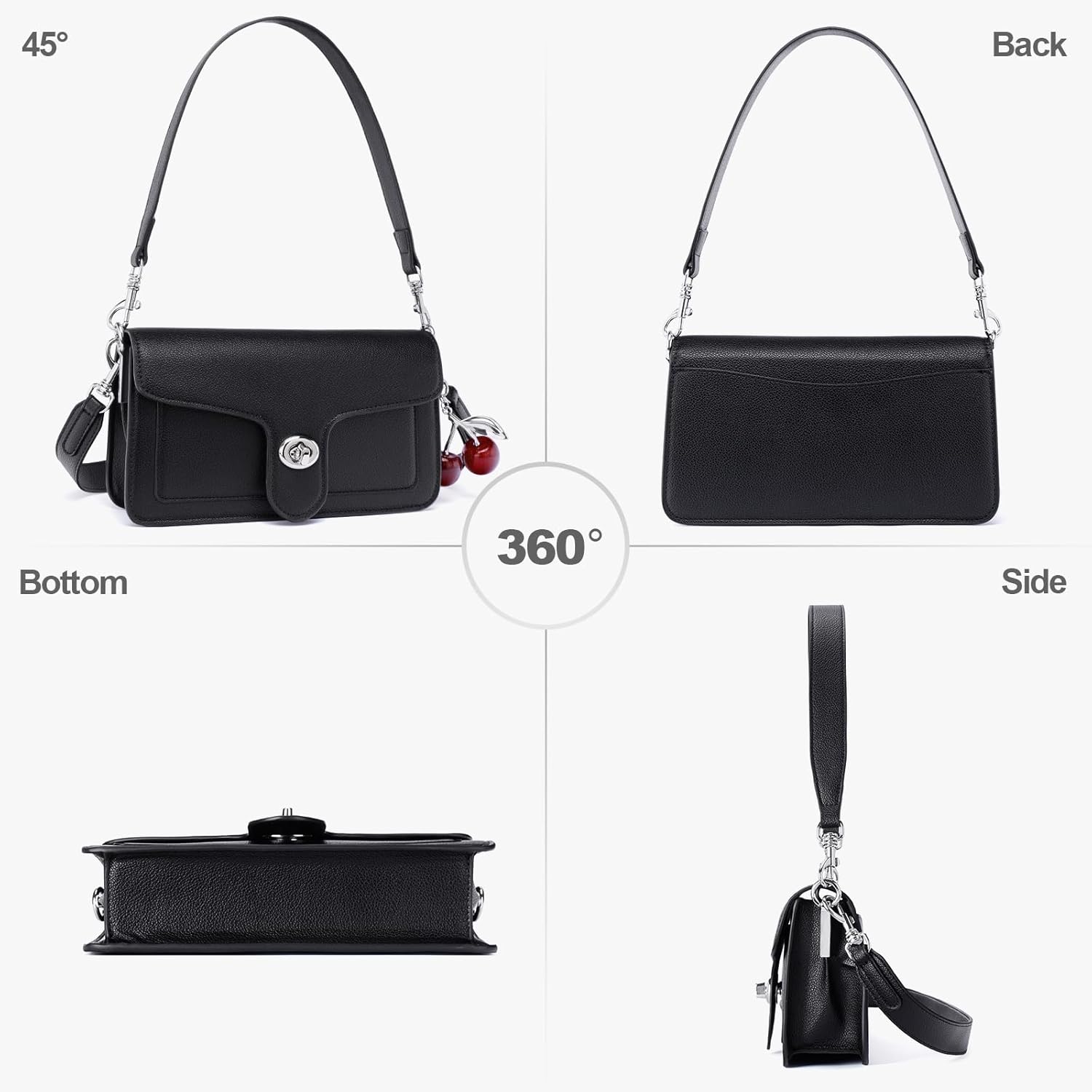 Lexiyat Purses for Women Trendy Crossbody Bags Leather Designer Handbags Travel Shoulder Cherry Bags Charm with 2 Straps - Image 3