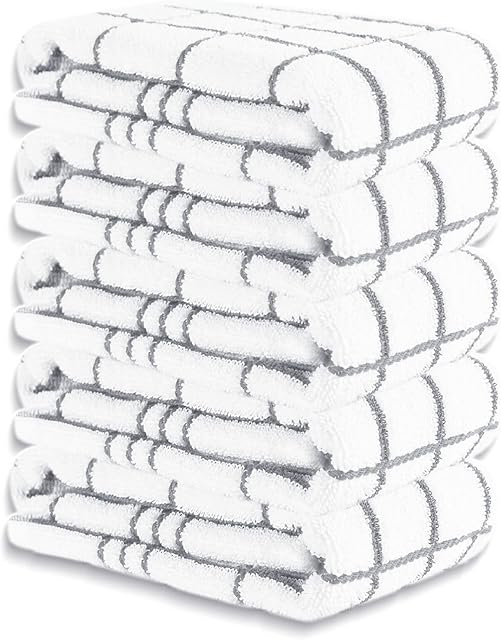 Tea Towels for Kitchen Classic Fancy Check Design 100% Cotton Large Size 45 x 70 cm Hand Towel Pack of 5 Soft Ring-spun Yarn Super Absorbent (Grey)