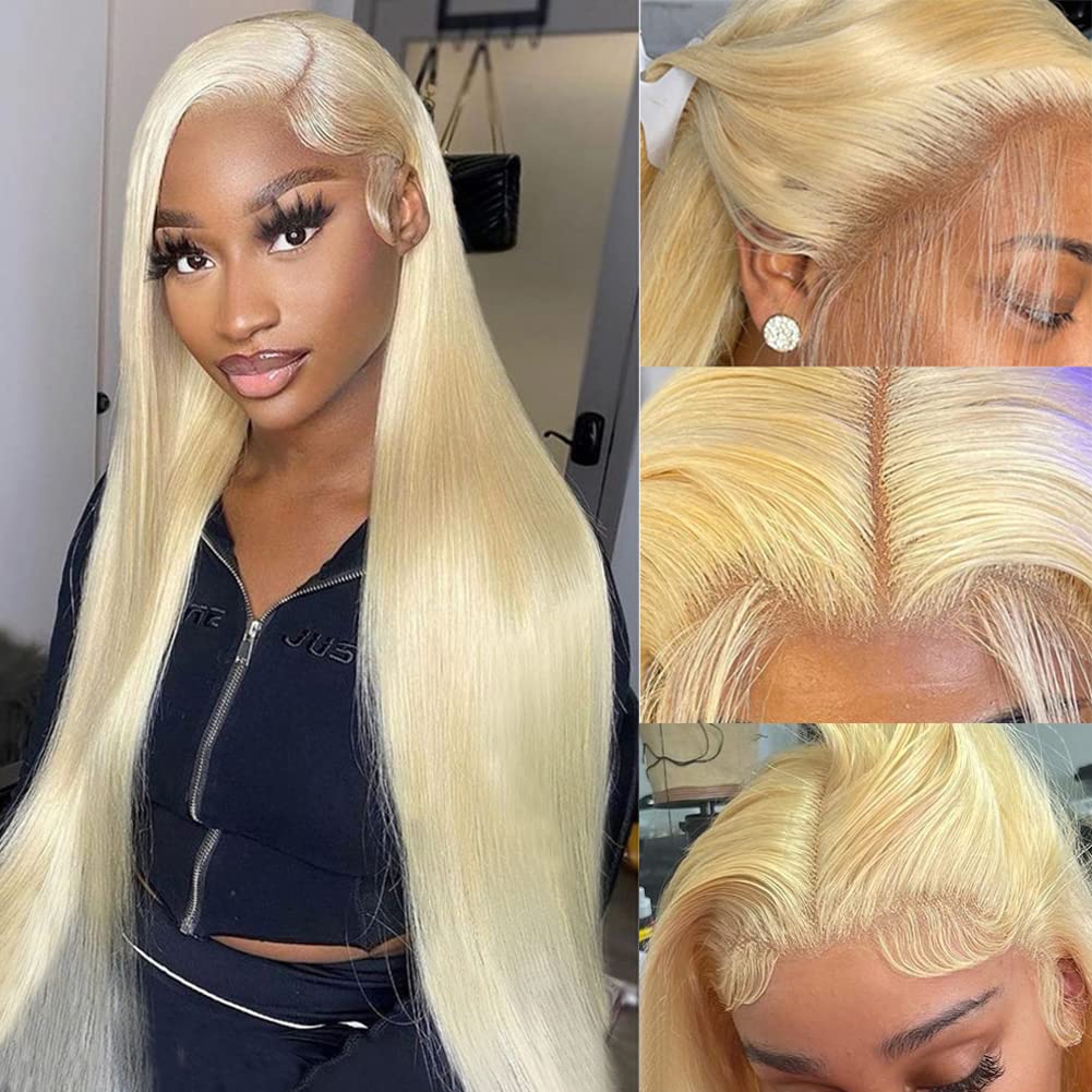 COUGARBEAUTY 613 Lace Front Wig Human Hair 180% Density 13x4 Straight Blonde Lace Front Wigs Human Hair Pre Plucked 26 Inch 613 HD Lace Frontal Wig Straight Human Hair Wigs for Black Women
