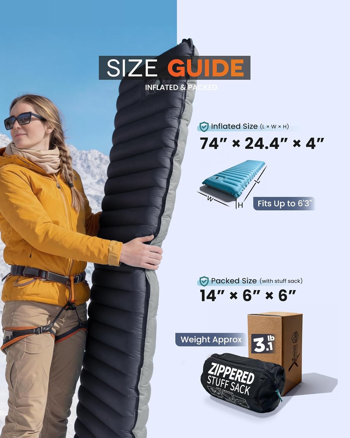 ZOOOBELIVES Inflatable Camping Sleeping Pad, 4-Inch Thick Full Air Support, No Bottoming Out for Side Sleepers, Camping & Backpacking Mattress with Built-in Foot Pump, Durable & Compact – Airlive2000