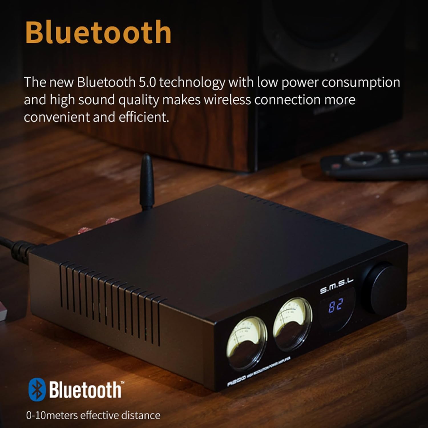 SMSL A200 VU Meter Power Amplifier「MA12070P」x2Chip Bluetooth 5.0 Speaker USB Amplifier Stereo Retro Digital Integrated 6EQ Preset 70W x2 Amp BT/USB/HDMI(ARC)/Optical/Coaxial/LINE in Input HiFi Amp