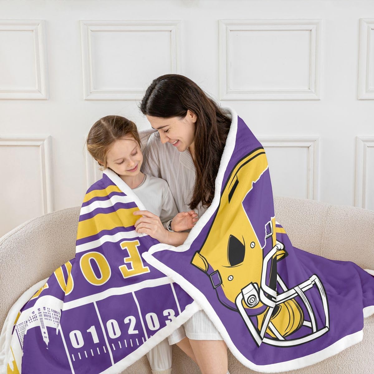 Erosebridal Kids Football Throw Blanket Rugby Seasonal Color Blankets, Sports Fans Gifts, Cartoon 3D Helmet Sports City Illustration Fleece Blanket Throw Size