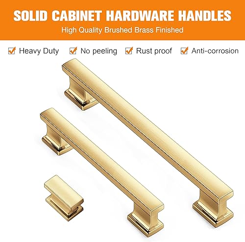 Miniatura 3 de Paquete de 20 tiradores cuadrados de latón cepillado para gabinete, 7 pulgadas (7.008 in) con agujeros centrales, accesorios dorados para cocina,