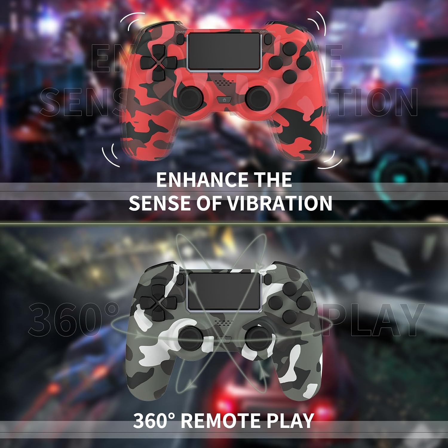 LCIKIX 2 Pack Wireless Controller for PS4-1000 mAh Battery | Dual Vibration | 6-axis Motion Sensor | Audio | Professional Game Joystick - 2 Wireless Remote Compatible with PS4/Slim/Pro (Red and Gray) image 4