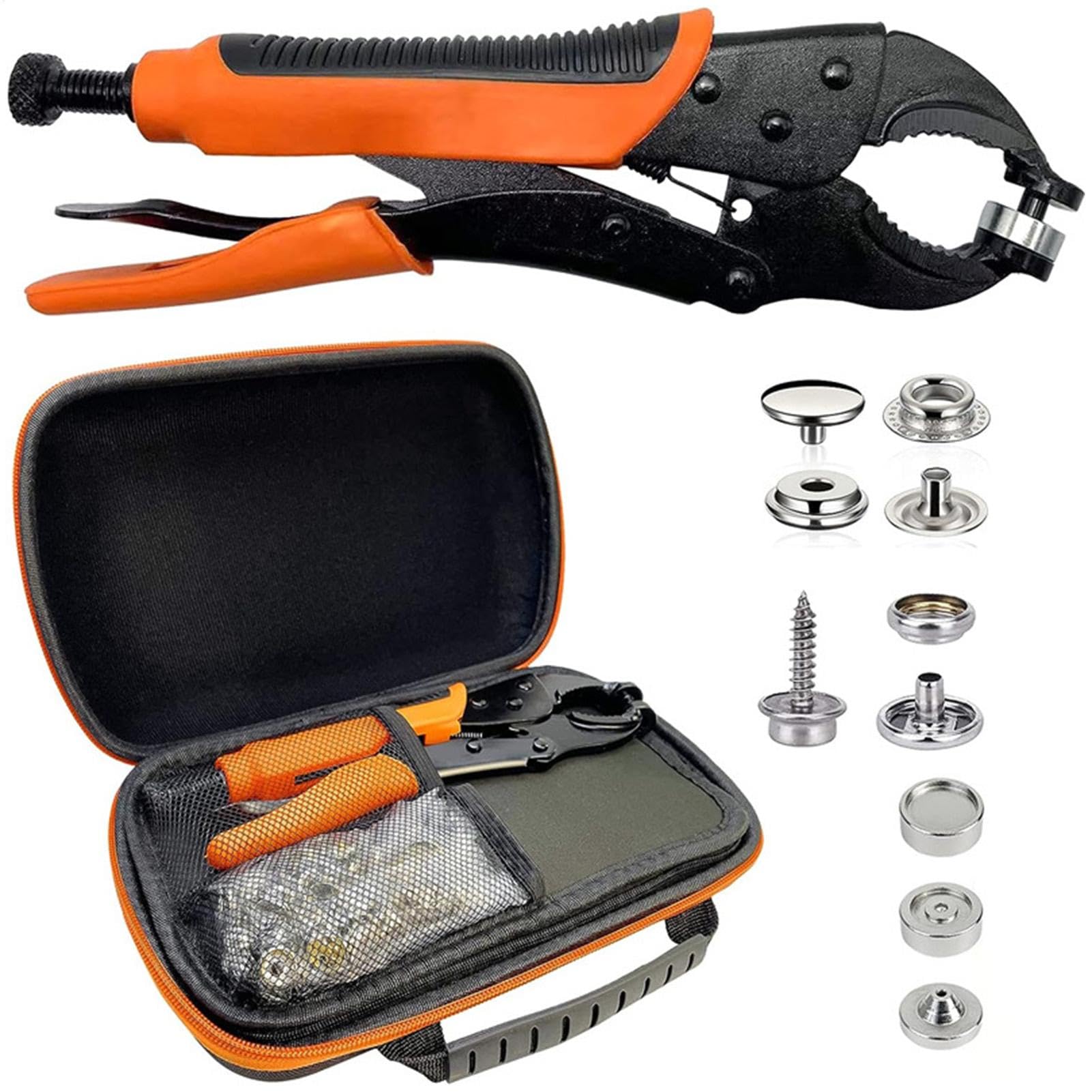 Kit de reparación de lona con pinzas de presión, kit de cierre a presión de acero inoxidable para cargas pesadas - El kit de botones a presión portátil incluye estuche para manualidades y reparación
