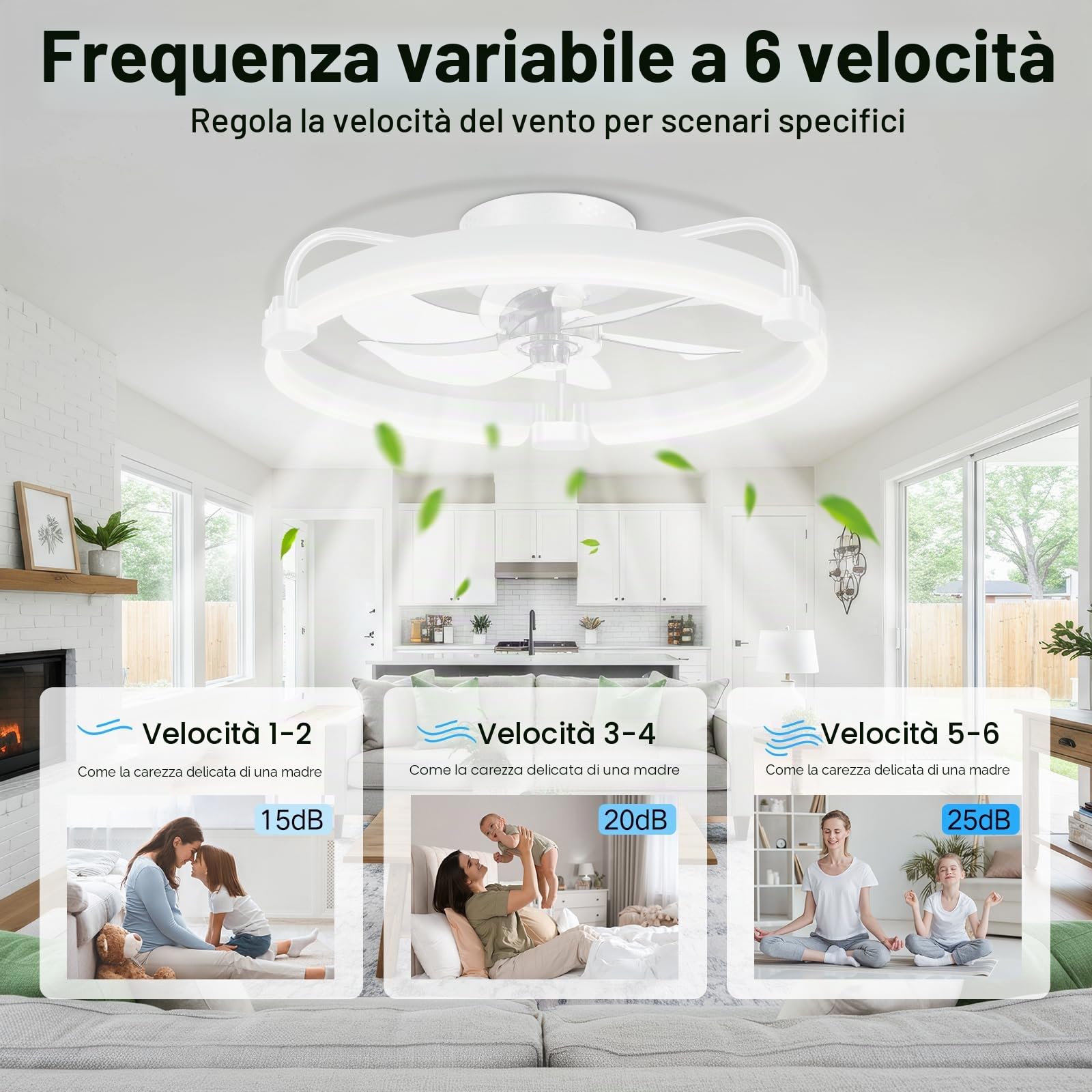 OUTON 50cm Ventilatore da Soffitto con Luce e Telecomando, 3000-6500K Dimmerabile, 6 Velocità Reversibili, Timer, Memoria, Lampada Ventilatore da Soffitto per Camera da Letto Soggiorno Cucina, Bianco