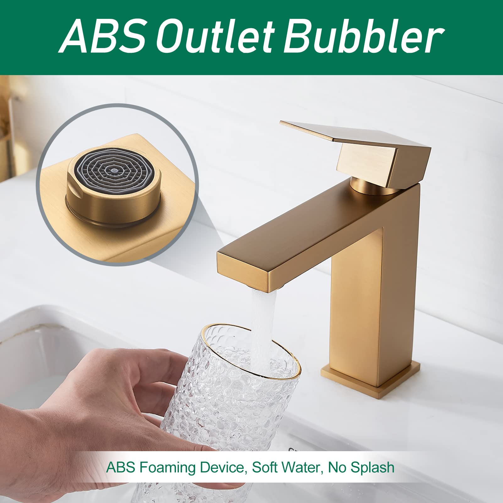 XHZSFYOU Single Hole Bathroom Faucet - Brushed Gold Brass Sink Faucet With 360° Swivel Spout