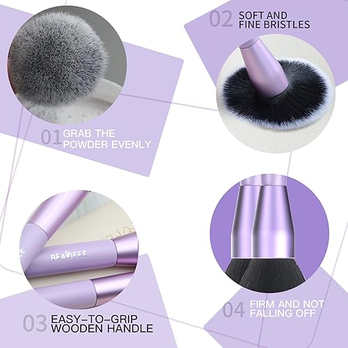 Miniatura 3 de Pinceles de maquillaje de alta calidad, base sintética, correctores de polvo, sombras de ojos, juego de 5 brochas con bolsa de cosméticos (morado)