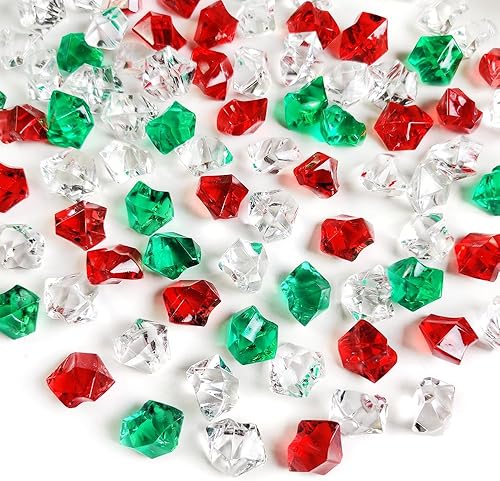 Miniatura 14 de HappyFiller 14 OZ Gemas acrílicas de imitación de cristal en forma de roca de hielo azul, transparentes mixtas para llenar jarrones de vidrio,