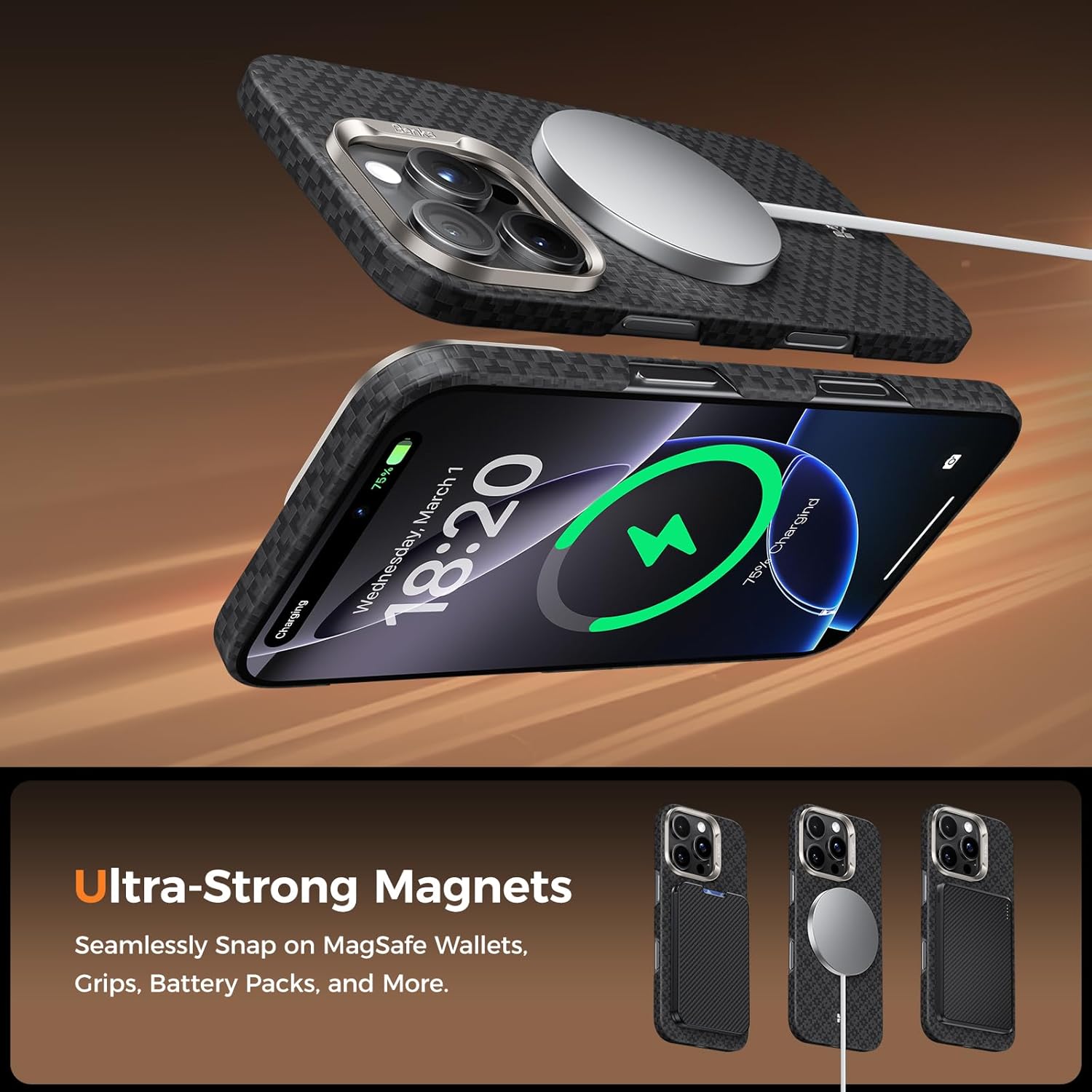 BENKS for iPhone 16 Pro Case, Compatible with Magsafe, ArmorAir ArmorGrid Ultra Slim & Lightweight Minimalist Case Built with Dupont Kevlar Aramid Fiber, Obsidian Black