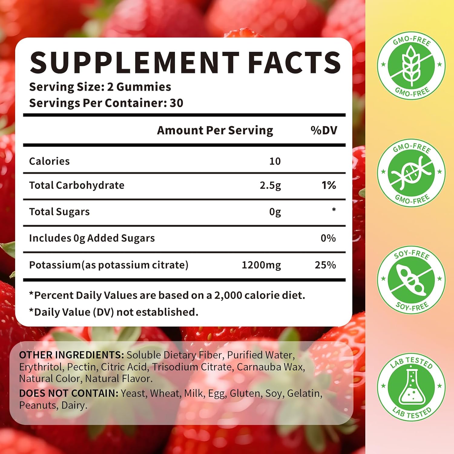 Potassium Citrate Gummies 1200mg for Adults Women & Men, Chewable Potassium Supplement for Reduce Leg Cramps & Muscle Health, Sugar Free, Strawberry Flavor, 60 Count - Image 2