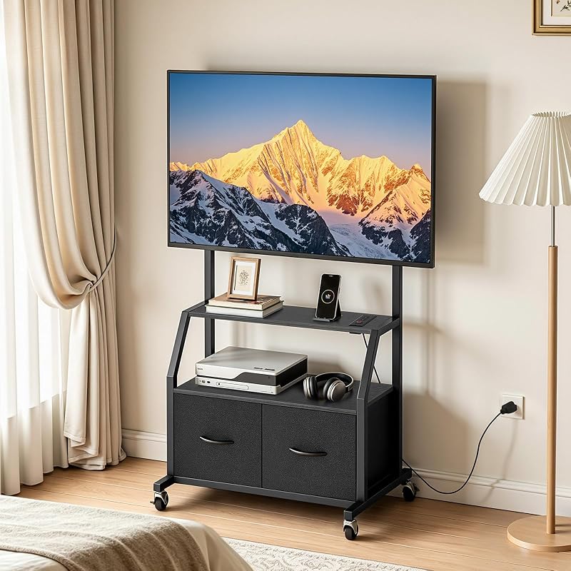 MAHANCRIS Rolling TV Stand with Mount and Wheels for 32"-55" TV image 2