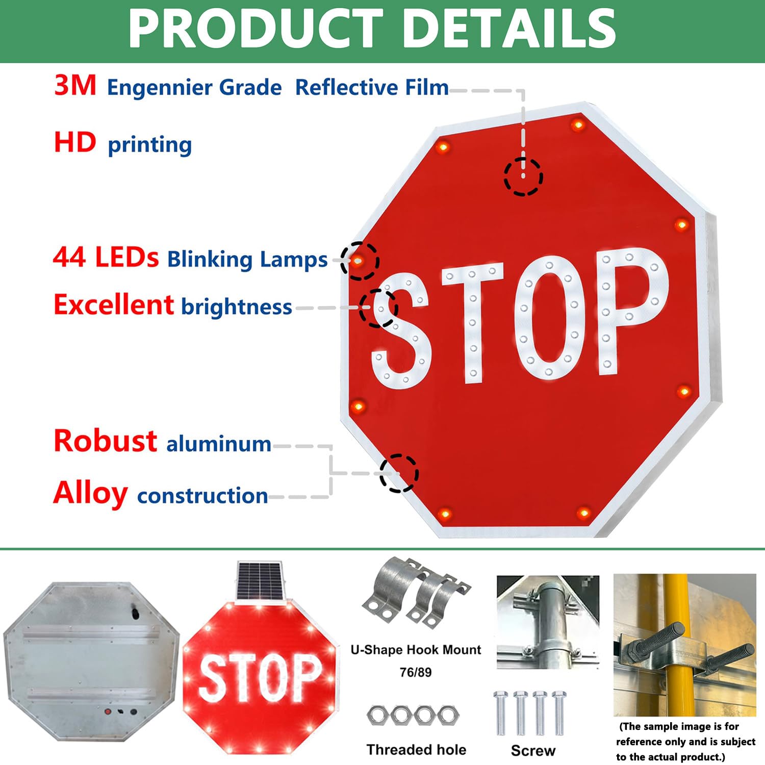 Señal de Stop LED Solar con Luces Intermitentes LED para señalización de tráfico en estacionamientos, garajes, almacenes y Obras de construcción, señal de Advertencia de