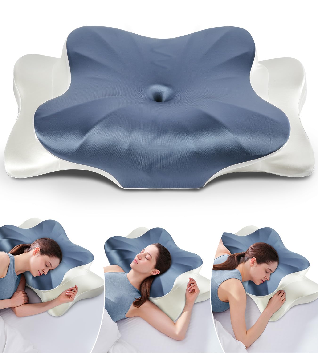 DONAMA Cervical Pillow for Neck and Shoulder Pain Relief Cooling Contour Memory Foam Pillow Dual-Height Ergonomic Neck Support