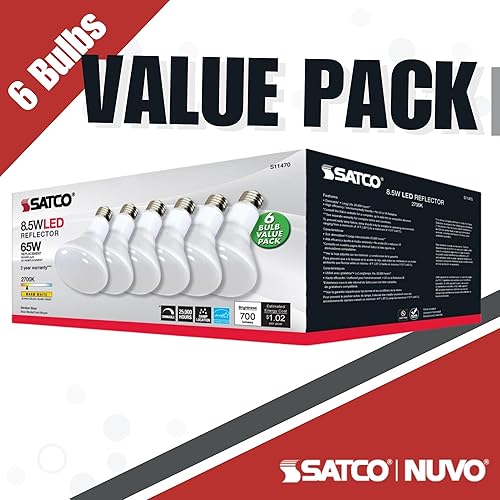 Miniatura 2 de Satco S11470 reflector LED de amplio rango 8.5BR30LED827120V6PK 8.5 vatios BR30 2700K 80 CRI base media 120 voltios regulable para uso en