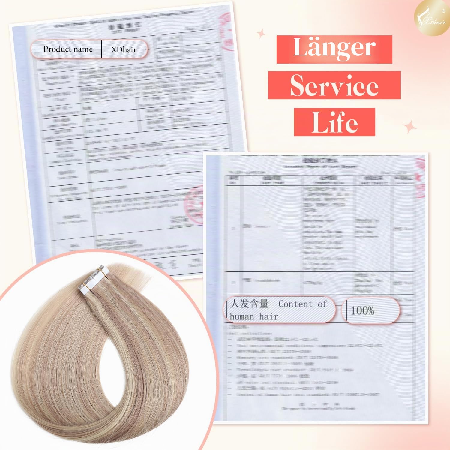 XDhair Tape Extensions Echthaar Blond 45 cm #18/613